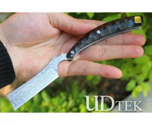 Pangu razor damascus folding knife with natural ebony eood handle UD2105503
